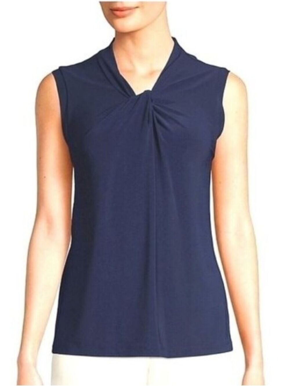 Grace Navy Blue Knot V Neck Sleeveless Top Size Small